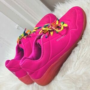 🌴Skechers Hot Pink Uno Night Shade Air Cooled Memory Foam Lace Sneaker Size 7.5